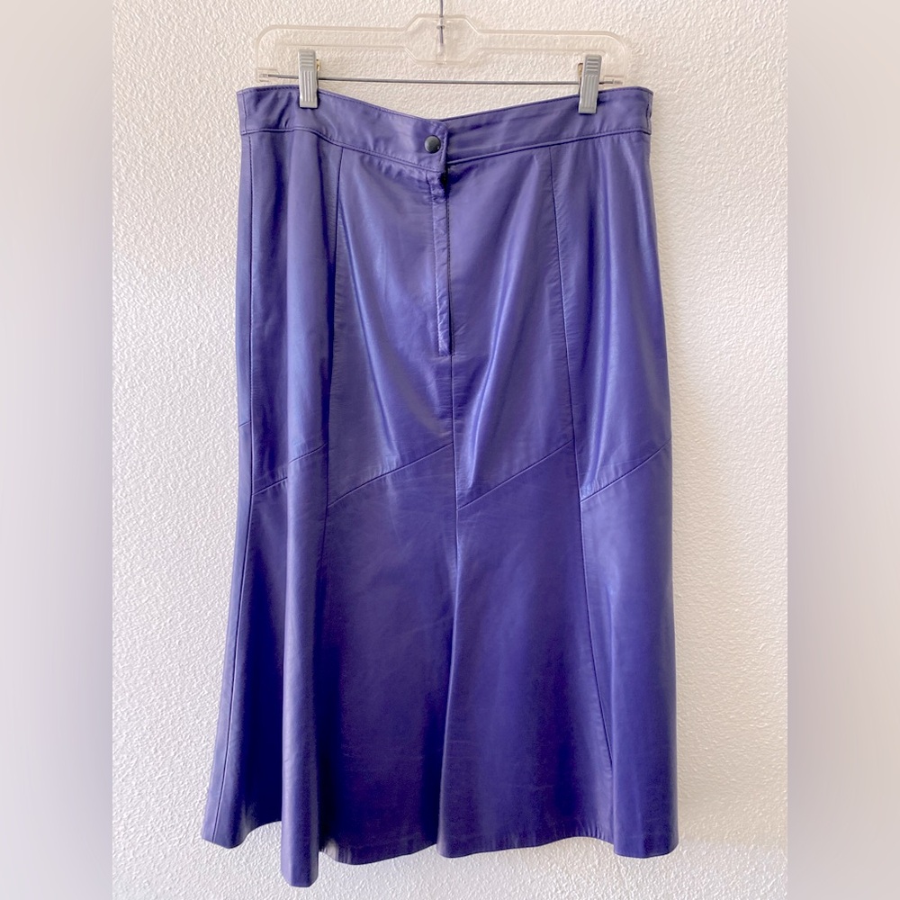 Vintage Northside Fashion Genuine Leather Purple Midi Flare Skirt Lined Size 12
